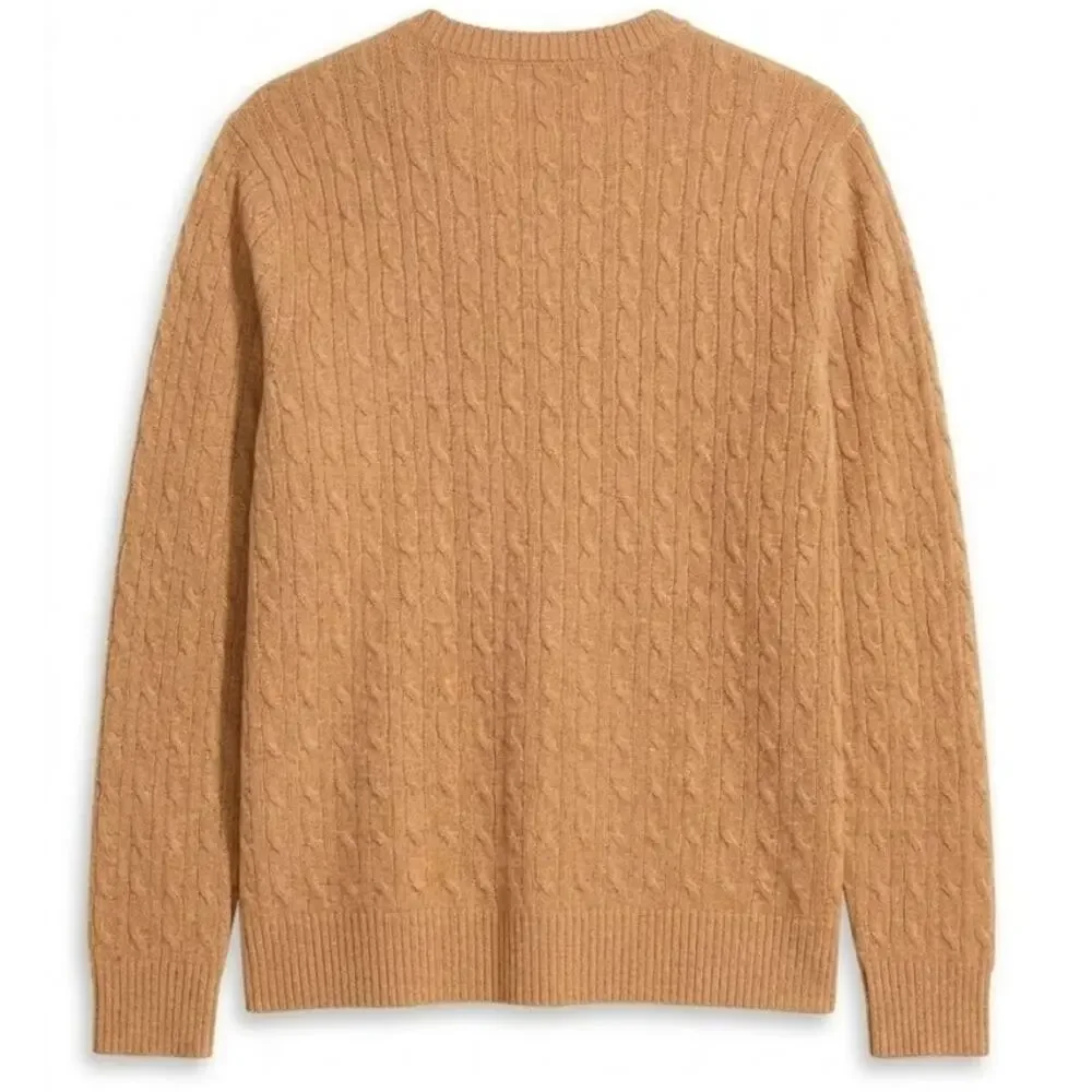 J.Crew Cable Crewneck Sweater Extra-Soft Men's Large Tan Camel CD599